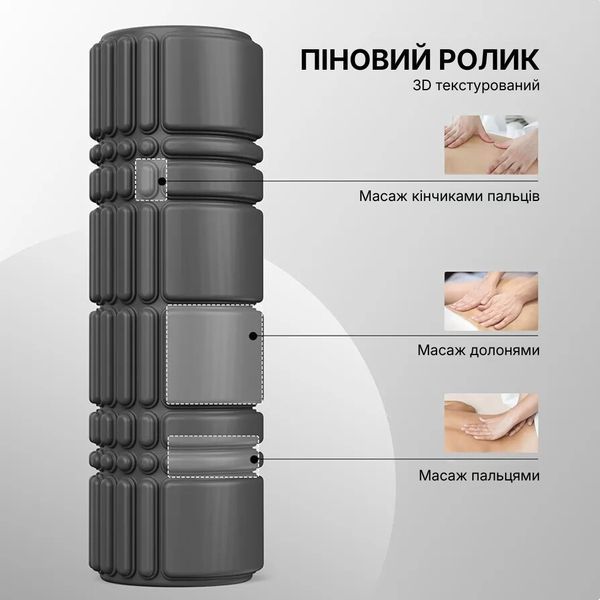 Массажный ролик WCG K3 Premium Foam Roller 42 см, черный, 3D рельеф, EVA, до 200 кг K3-FR42-PK фото