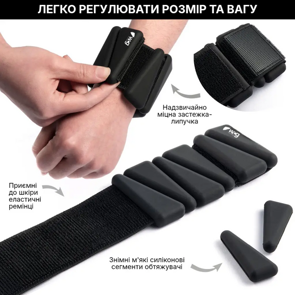 Регульовані обтяжувачі для ніг та рук WCG Soft Touch 2&times;0,5 кг, чорні W-ST2x0.5-BK фото