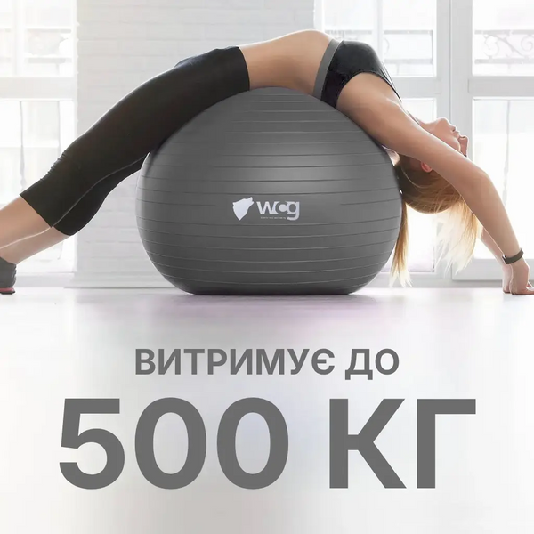 Мяч для фитнеса WCG Balance Pro 75 см Anti-Burst до 500 кг с насосом, фитбол для йоги, пилатеса, графитовый  W-FB-BP75-GPH фото