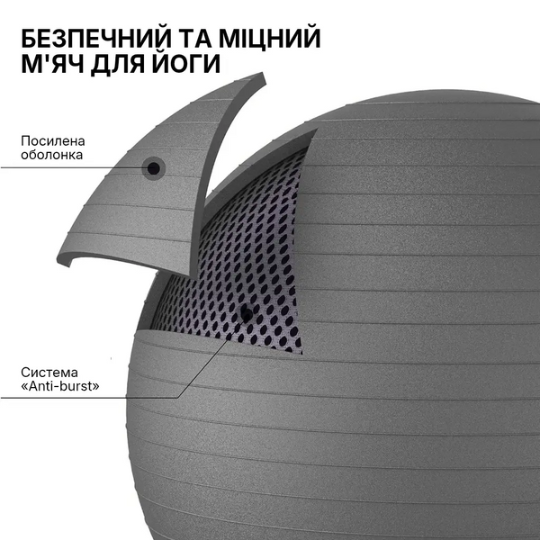 Мяч для фитнеса WCG Balance Pro 75 см Anti-Burst до 500 кг с насосом, фитбол для йоги, пилатеса, графитовый  W-FB-BP75-GPH фото