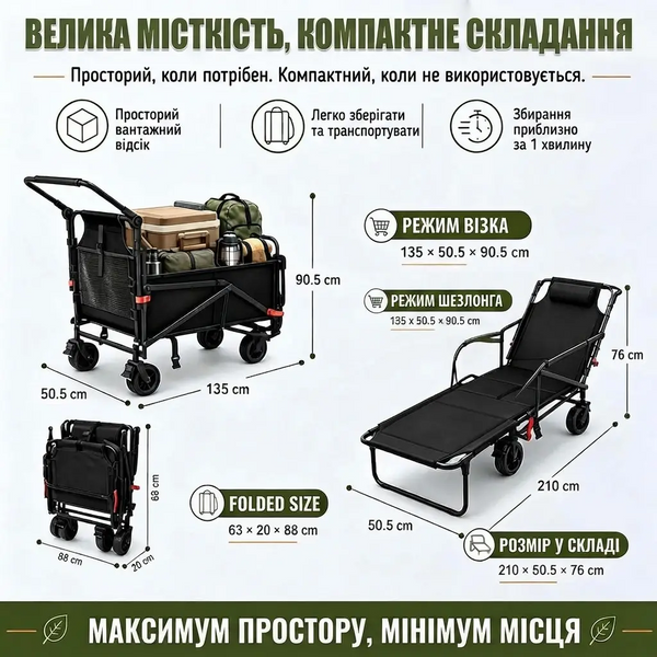 Складная кемпинговая тележка-шезлонг WCG Wagon Lounge 2-в-1 до 200 кг W-LC43 фото