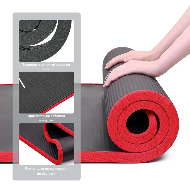 Килимок для йоги та фітнесу WCG ComfortLine NBR 10mm із захисним кантом та розміткою (чорний) W-NBR183b фото