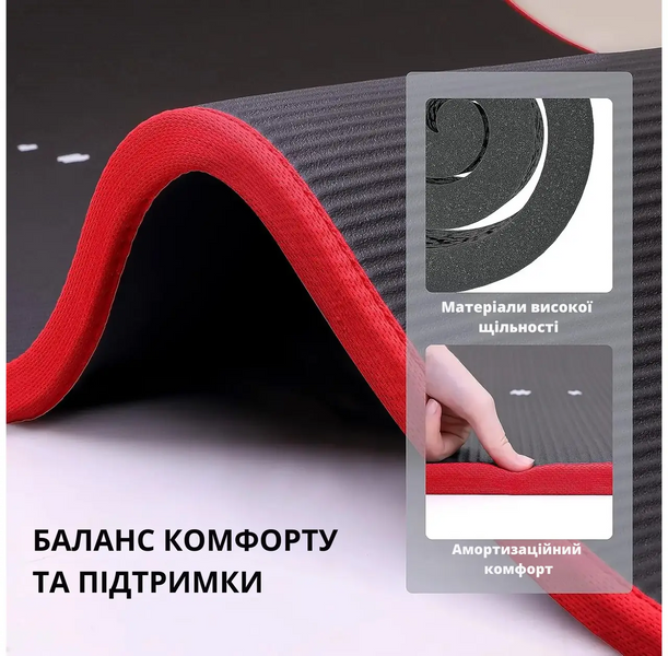 Килимок для йоги та фітнесу WCG ComfortLine NBR 10mm із захисним кантом та розміткою (чорний) W-NBR183b фото