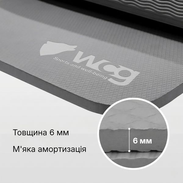 Килимок для йоги складаний WCG 183&times;61&times;6 мм TPE, двосторонній нековзкий, для фітнесу та подорожей, сірий W-YM183F-BL фото