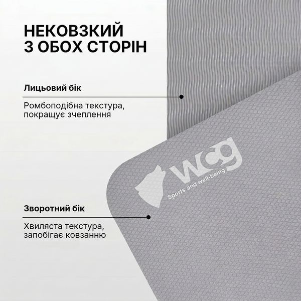 Килимок для йоги складаний WCG 183&times;61&times;6 мм TPE, двосторонній нековзкий, для фітнесу та подорожей, сірий W-YM183F-BL фото